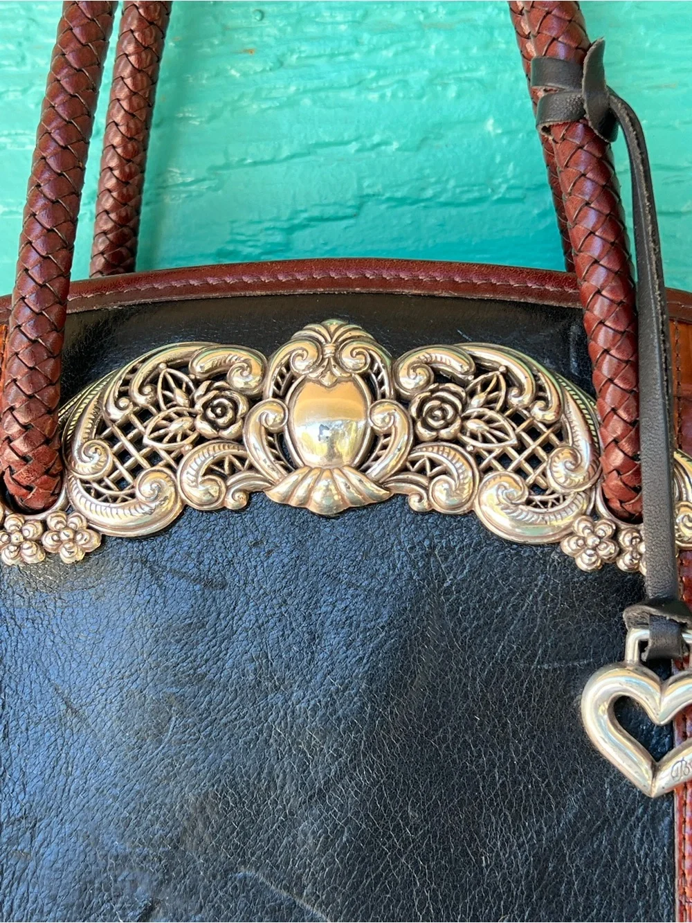 Brighton Chantilly Satchel Dome Handbag Black Brown Leather Victorian Embellishe